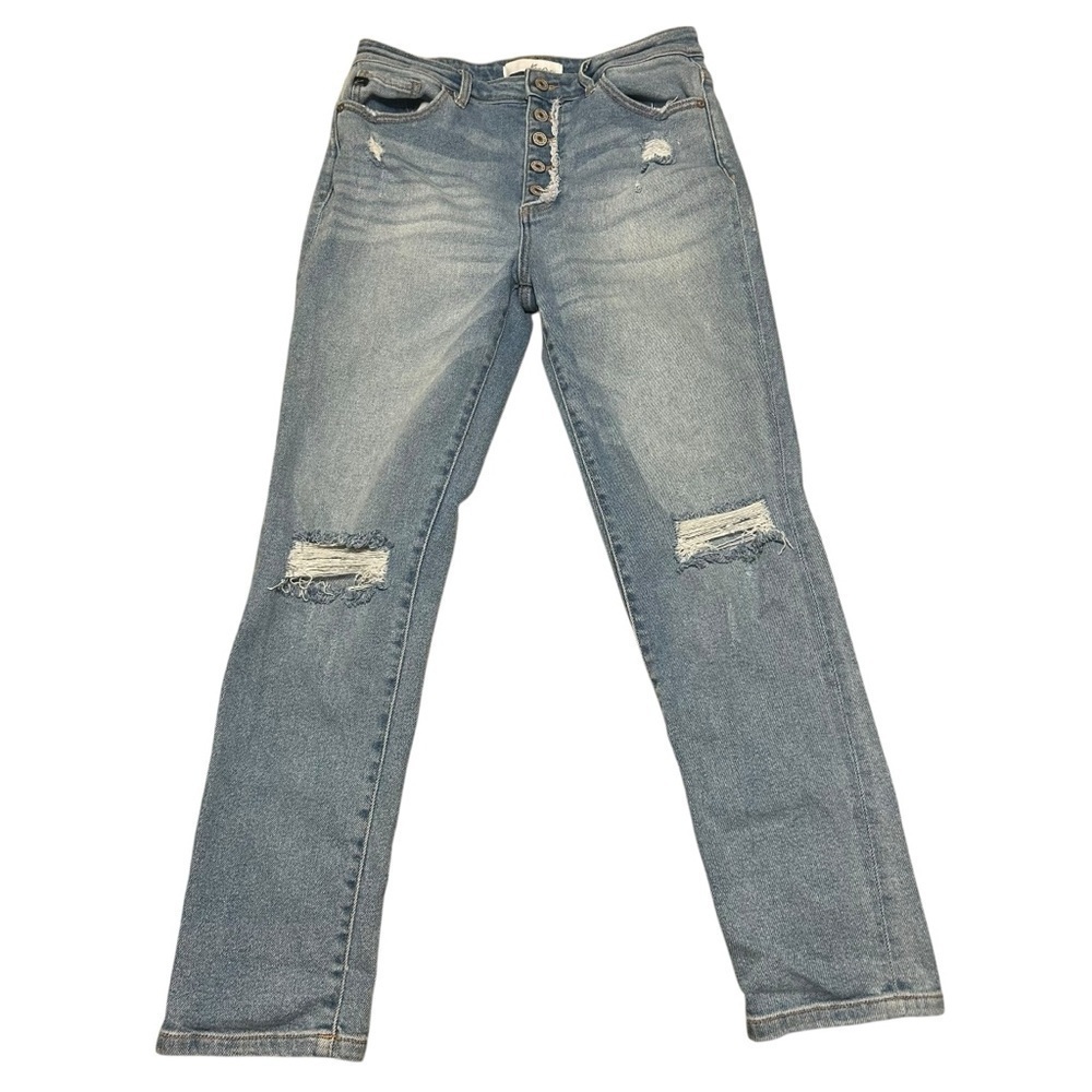 KanCan Women's Jeans Size 9/28 KC8580L High Waist Straight Distress Button Fly